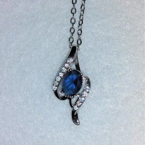 Brand New Luxury White Gold Plated 2.0 cttw Genuine Blue CZ Necklace